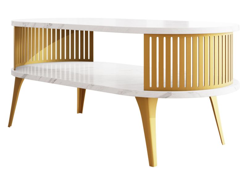 Stolik kawowy owalny MIRJAN 24 Roenni złoty/marmur bianco 1 szt.