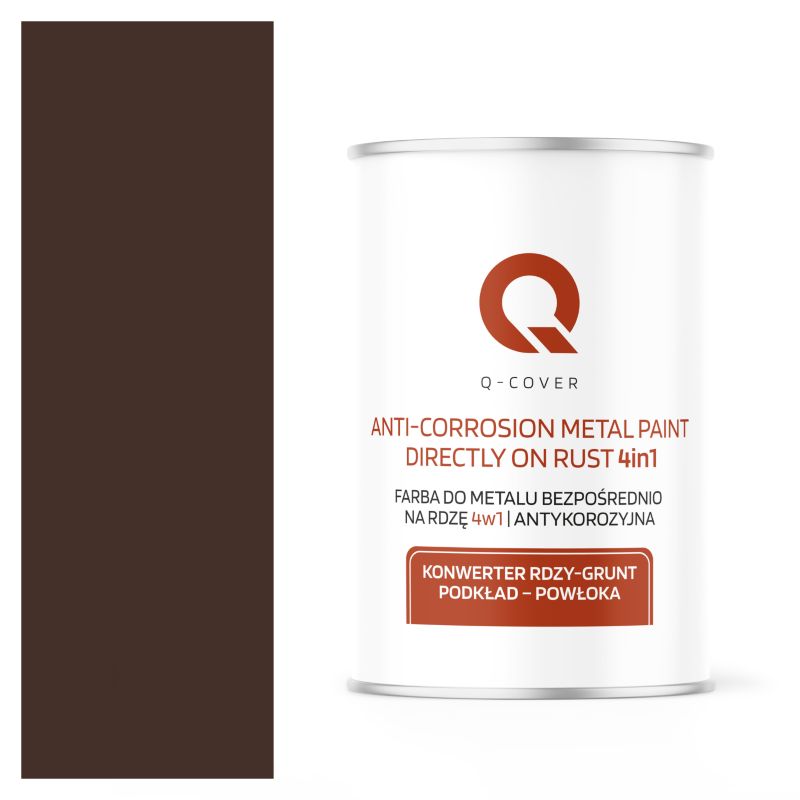 Farba do Metalu Prosto na Rdzę 4w1 Q-Cover Czekoladowy brąz RAL8017 Półmat 1L