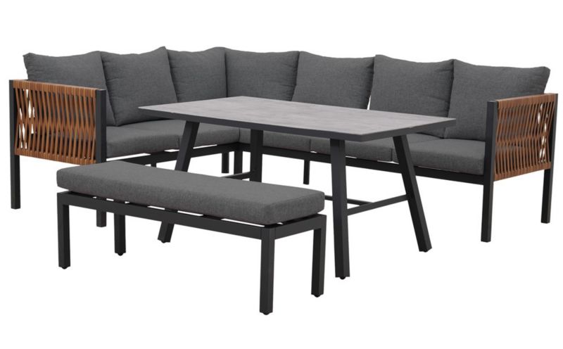 Zestaw Mebli Ogrodowych Jadalnianych Topeshop TEXAS Narożny dla 6 Osób Sofa Stół Ławka SZARY 1 szt.