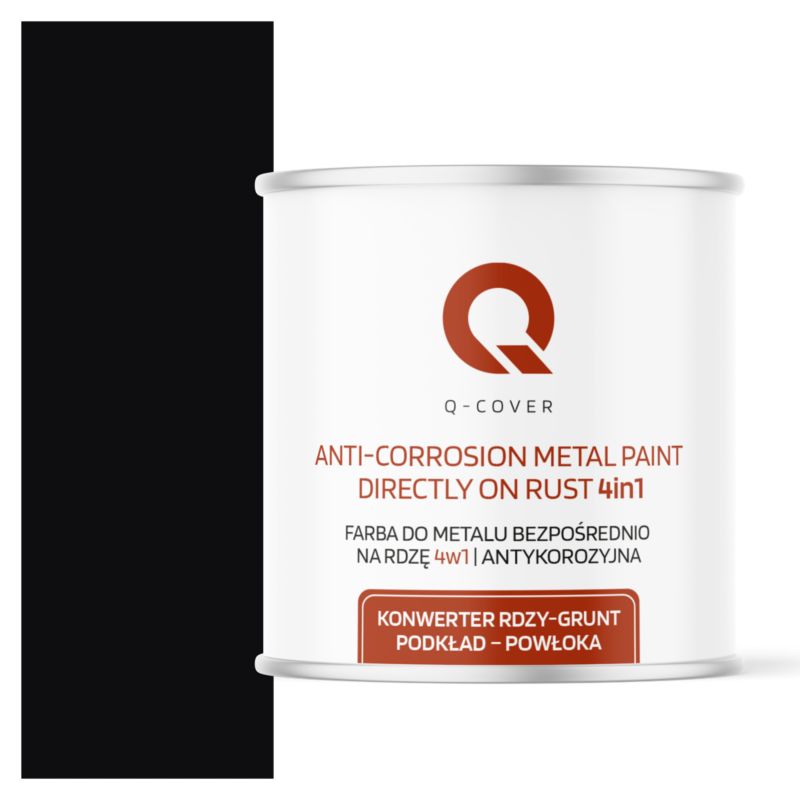 Farba do Metalu Prosto na Rdzę 4w1 Q-Cover Czarny RAL9005 Wysoki Połysk 2.5L