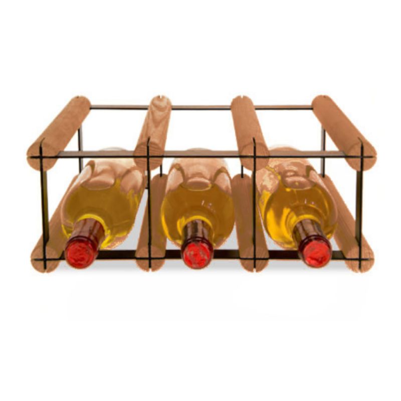 Regał na butelki MODO24 stojak PET metalowy drewniany eko solidny na 3 butelki czarny metal drewno brązowe 1 szt.