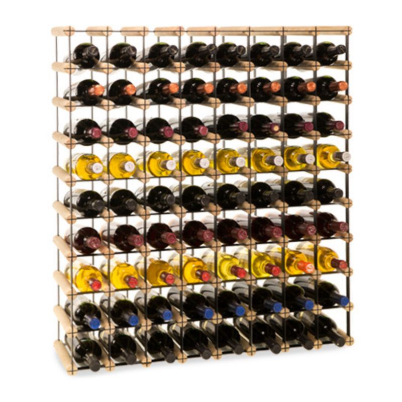 Stojak na wino MODO24 na butelki PET szafka wielki eko na 72 butelki czarny metal drewno naturalne 1 szt.