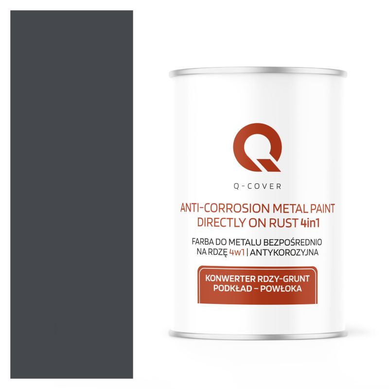 Farba do Metalu Prosto na Rdzę 4w1 Q-Cover Grafitowy RAL7024 Mat 1L