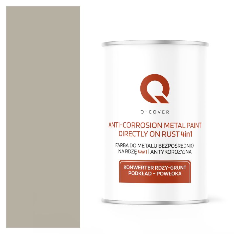 Farba do Metalu Prosto na Rdzę 4w1 Q-Cover Szary beżowy RAL7032 Satyna 1L