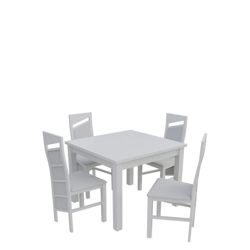 Zestaw RO33 MIRJAN 24 Stół rozkładany S28 90x90/240 + 4 krzesła K61 biały + biała ekoskóra 1 kpl.