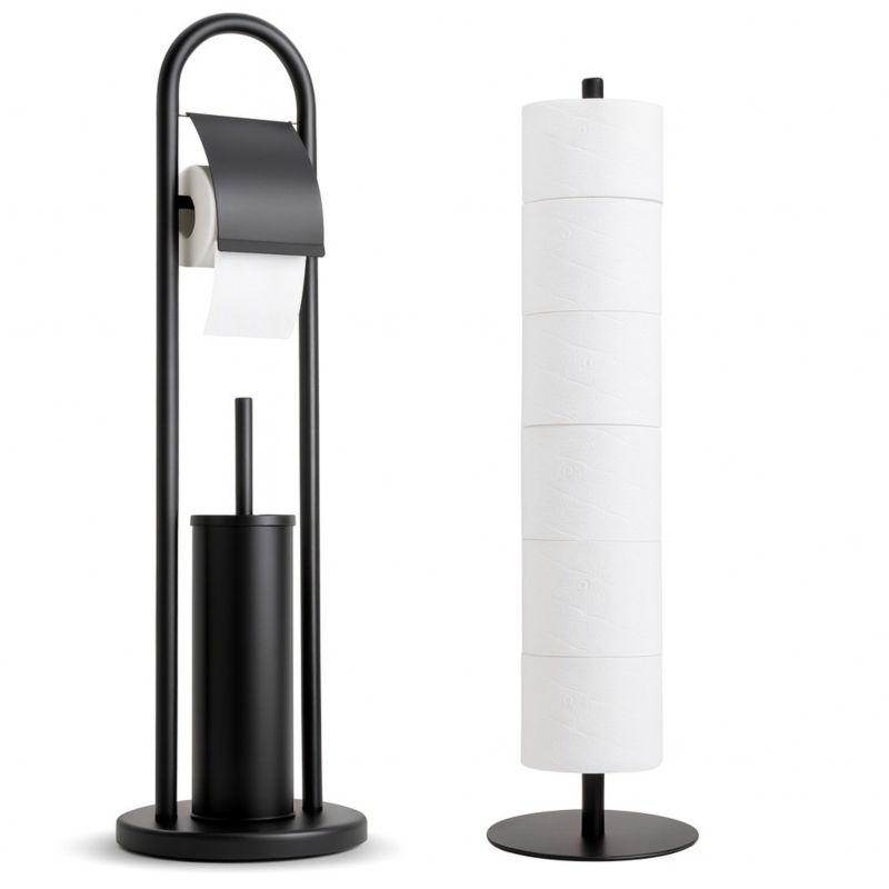 Zestaw łazienkowy Yoka Home stojak z uchwytem na papier i szczotką WC stojak na zapasowy papier toaletowy czarny loft - 1 szt.