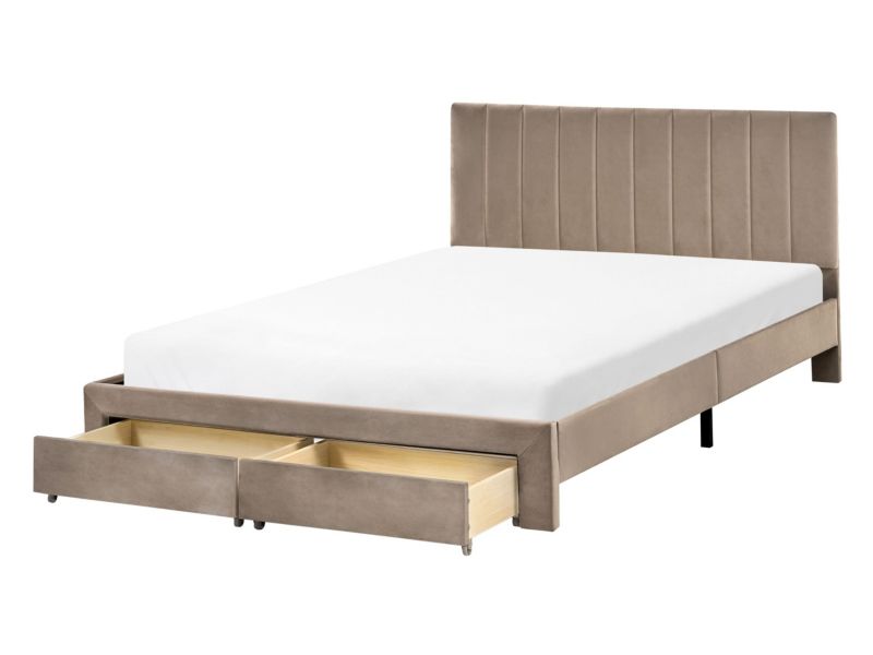 Łóżko z szufladami Welur Lonzac 140 x 200 cm Beżowoszary 1 szt.
