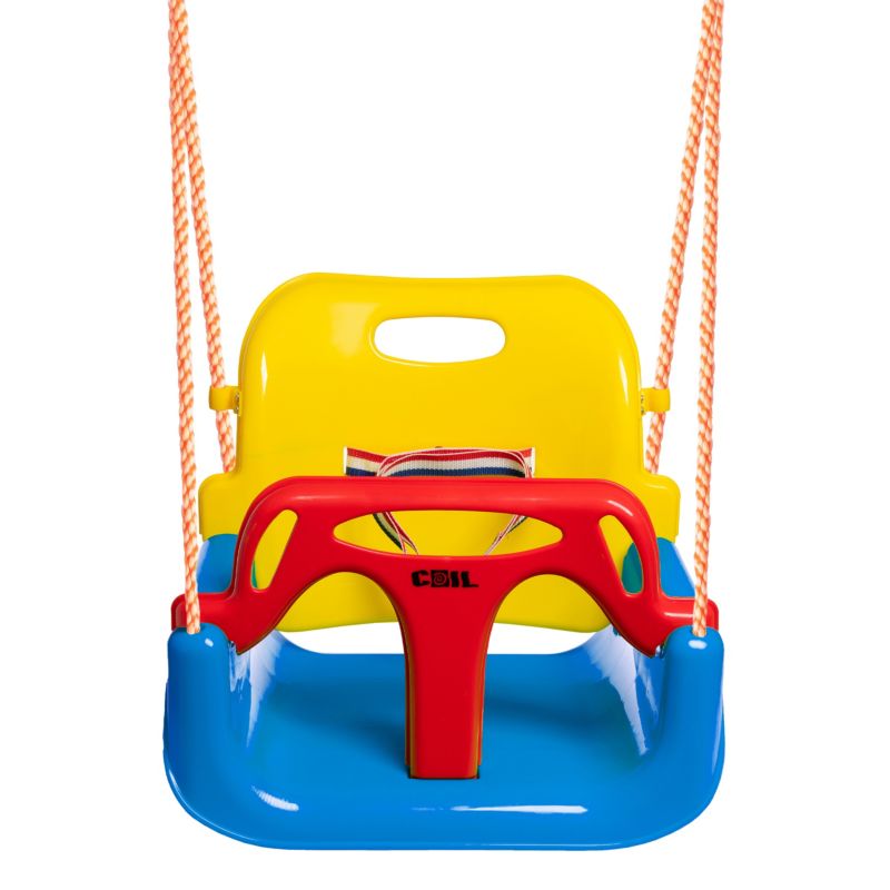 Huśtawka dla dzieci ogrodowa Coil fotel wiszący mocna kubełkowa 3w1 pasy niebieska 1szt