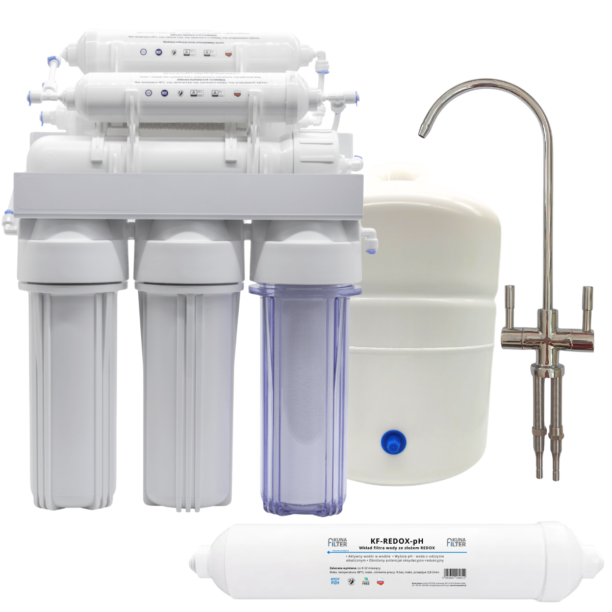 Kuna Filter RO-7 Redox, odwrócona osmoza, filtr do wody. Ekonomiczny filtr osmotyczny z jonizacją wody.