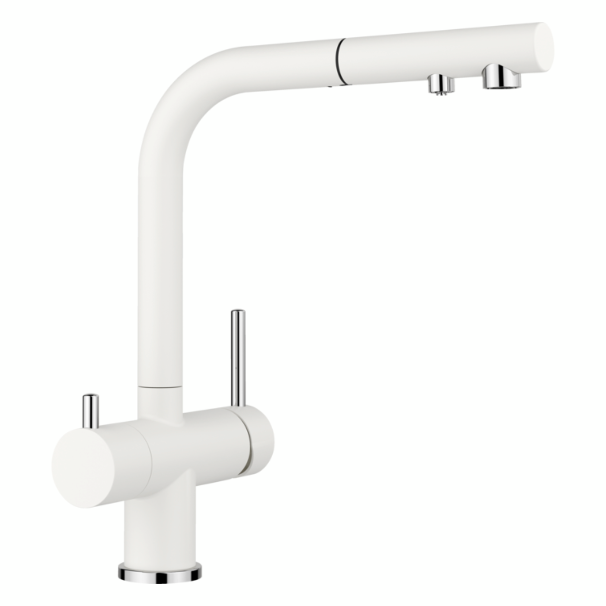 Bateria trójdrożna Blanco Fontas-s II z wyciąganą wylewką, Silgranit-Look biała.