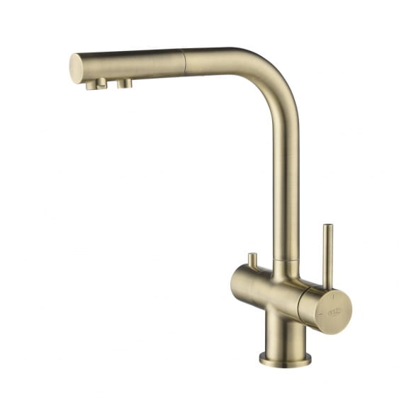 Apala Mosiądz Antyczny bateria trójdrożna (dwuobwodowa) z podłączeniem wody filtrowanej. Bateria z wyciąganym kranem.