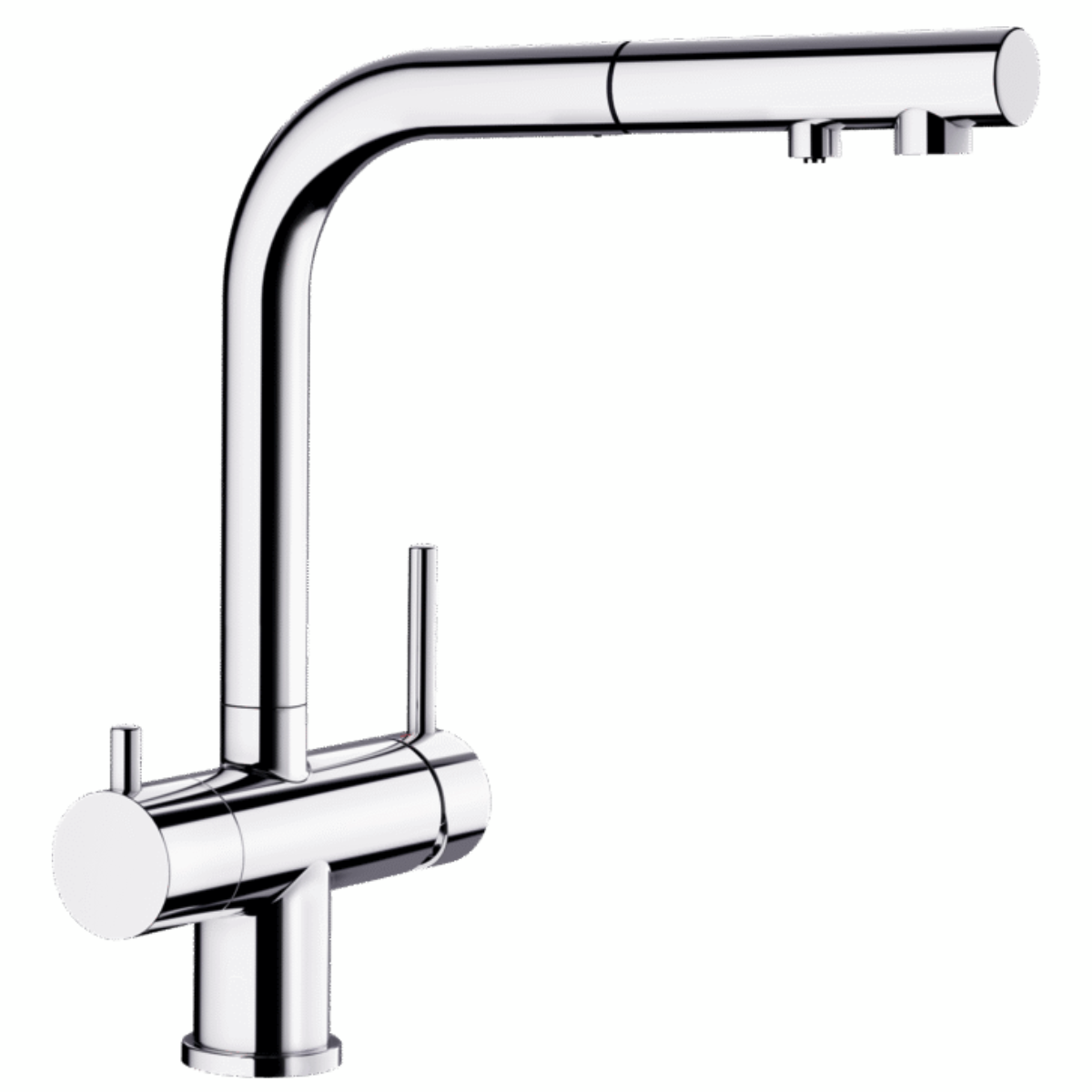 Bateria trójdrożna Blanco Fontas-s II z wyciąganą wylewką w kolorze chrom.