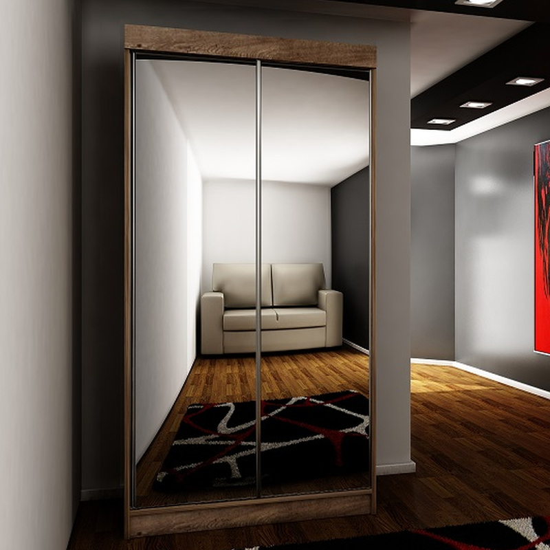 Szafa przesuwna z lustrem 100 cm dwudrzwiowa TARO jesion ciemny