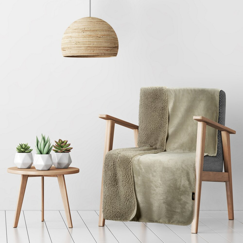 Koc 70x160 cm TERRIA beżowy dwustronny z miękkiej tkaniny barankowej