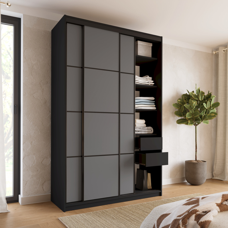 Wysoka trzydrzwiowa szafa przesuwna 150 cm LOFT MAX grafit
