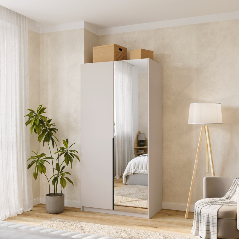 Kaszmirowa szafa uchylna z lustrem i półkami 100 cm ASAN