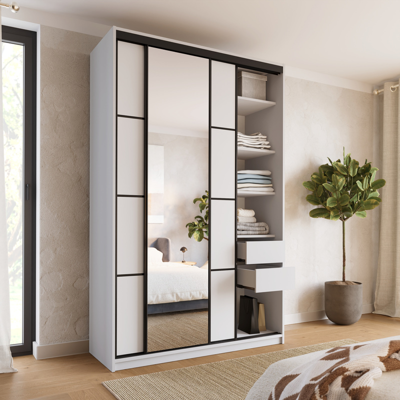 Biała wysoka szafa przesuwna z lustrem 150 cm LOFT MAX