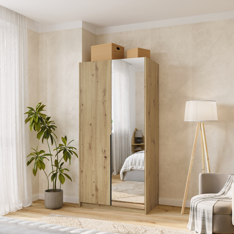 Dwudrzwiowa szafa uchylna z lustrem i półkami 100 cm ASAN