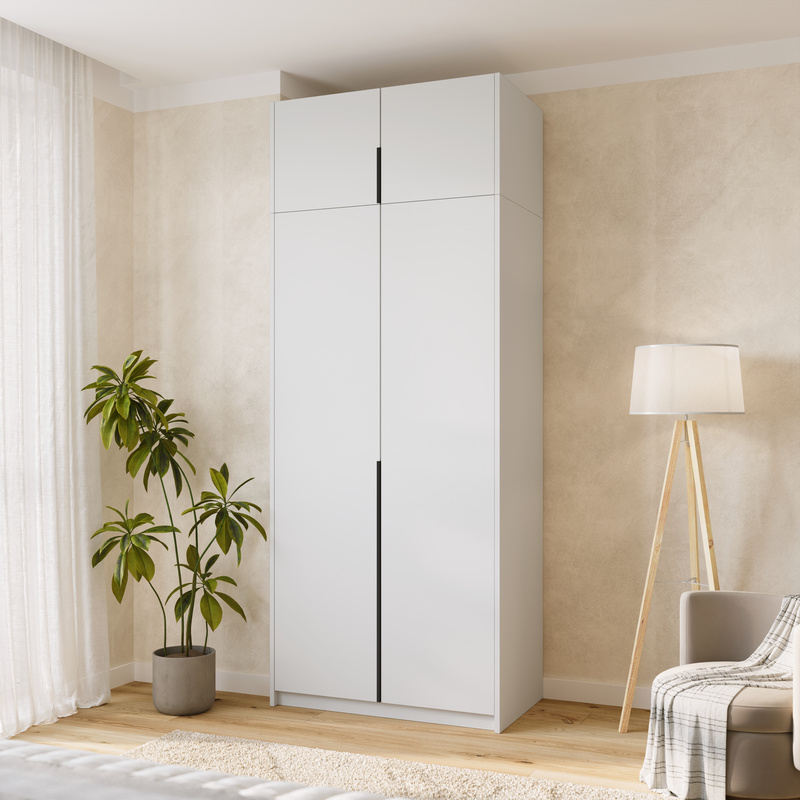 Wysoka biała szafa uchylna z drążkiem i półkami 100 cm ASAN