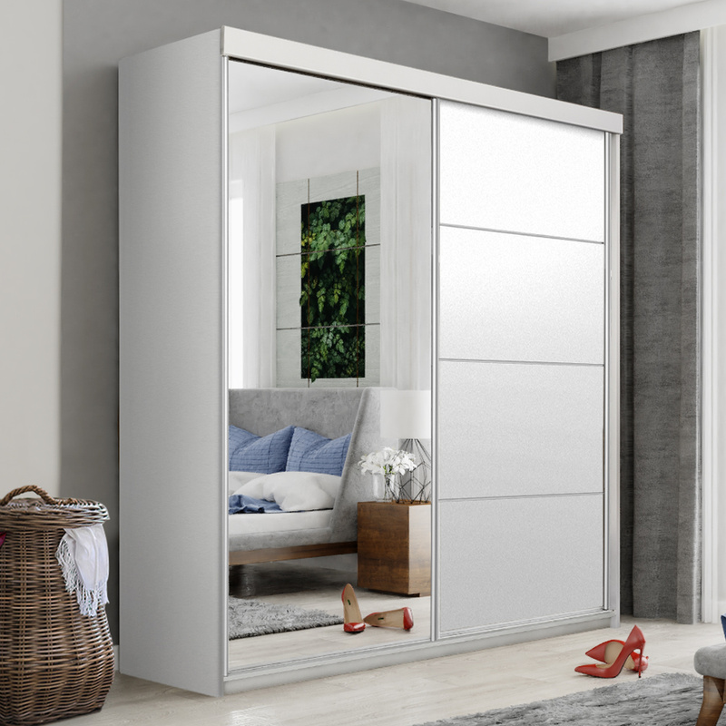 Biała szafa przesuwna z lustrem 200 cm dwudrzwiowa TARO biały