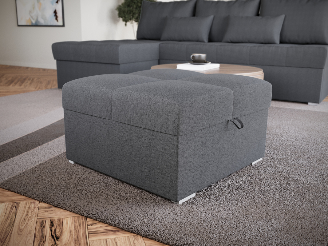 Szara tapicerowana pufa do salonu ze schowkiem HOT