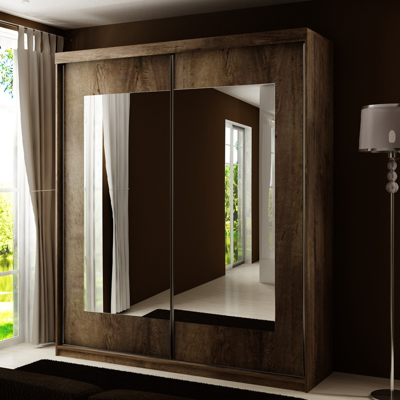 Dwudrzwiowa szafa przesuwna z lustrem 150 cm TARO jesion ciemny