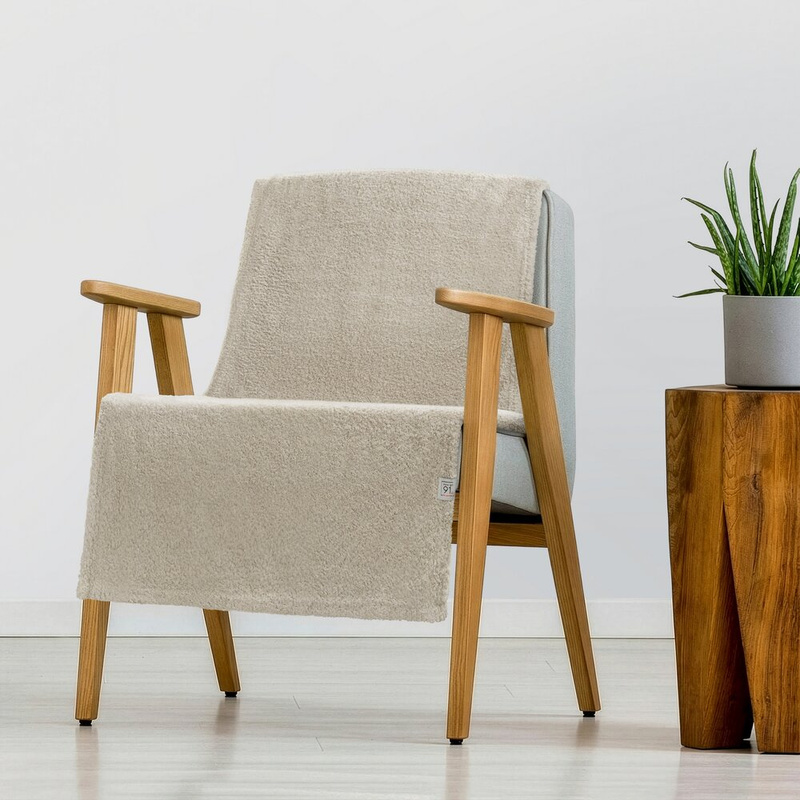 Koc flano 70x160 cm LORINO beżowy miękki fotelowy jednokolorowy