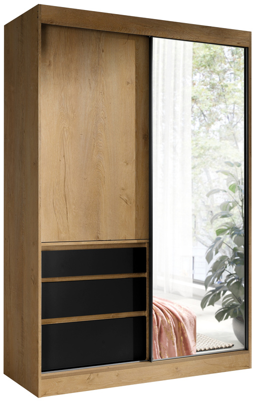 Dwudrzwiowa szafa przesuwna z lustrem i szufladami 140 cm HORIZON