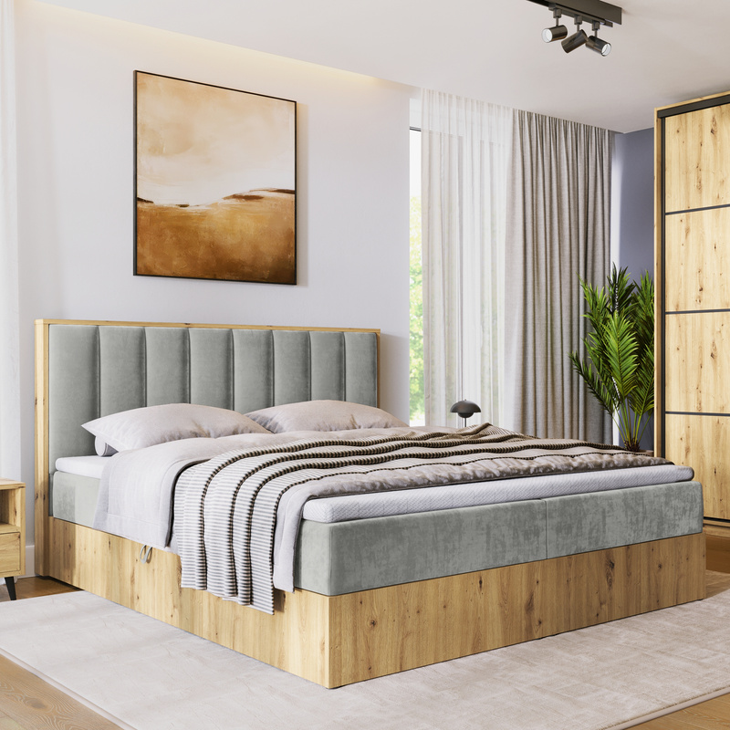 Łóżko 140 x 200 kontynentalne do sypialni LOFT II z pojemnikiem