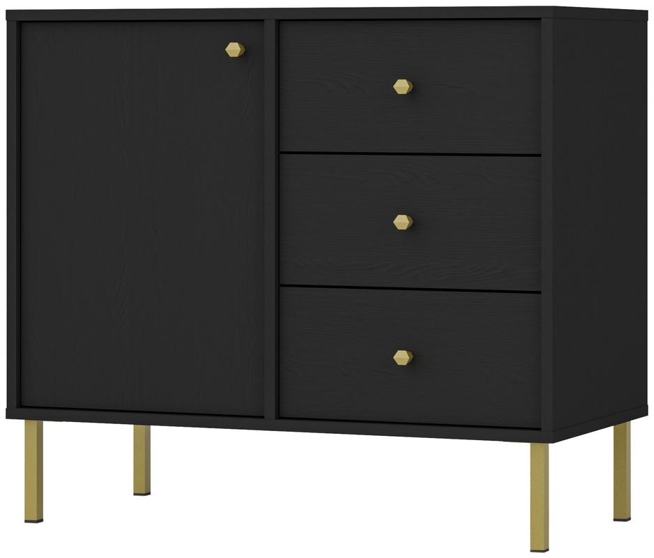 Czarna mała komoda z szufladami i drzwiami 84 cm TOKEN beż piaskowy