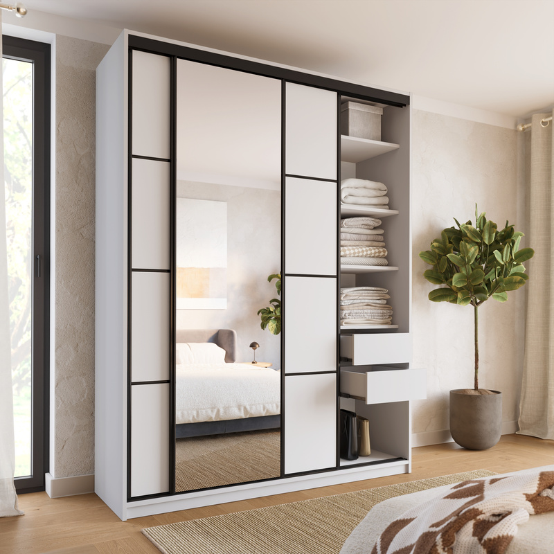 Biała wysoka szafa przesuwna z lustrem 180 cm LOFT MAX