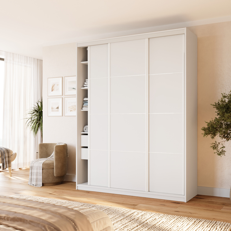 Wysoka biała szafa przesuwna 180 cm z szufladami VITA MAX