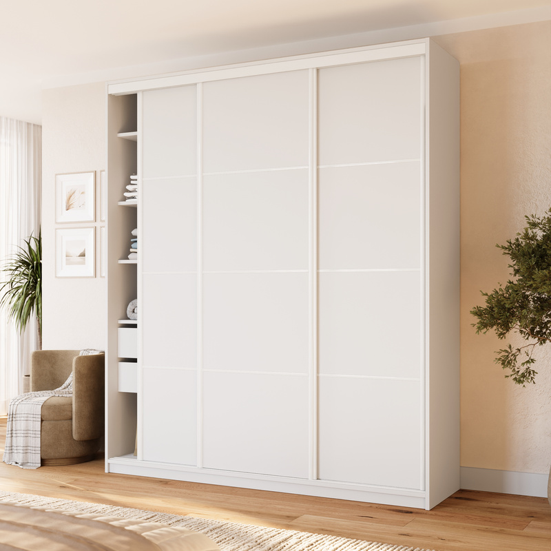 Wysoka biała szafa przesuwna 200 cm z szufladami VITA MAX