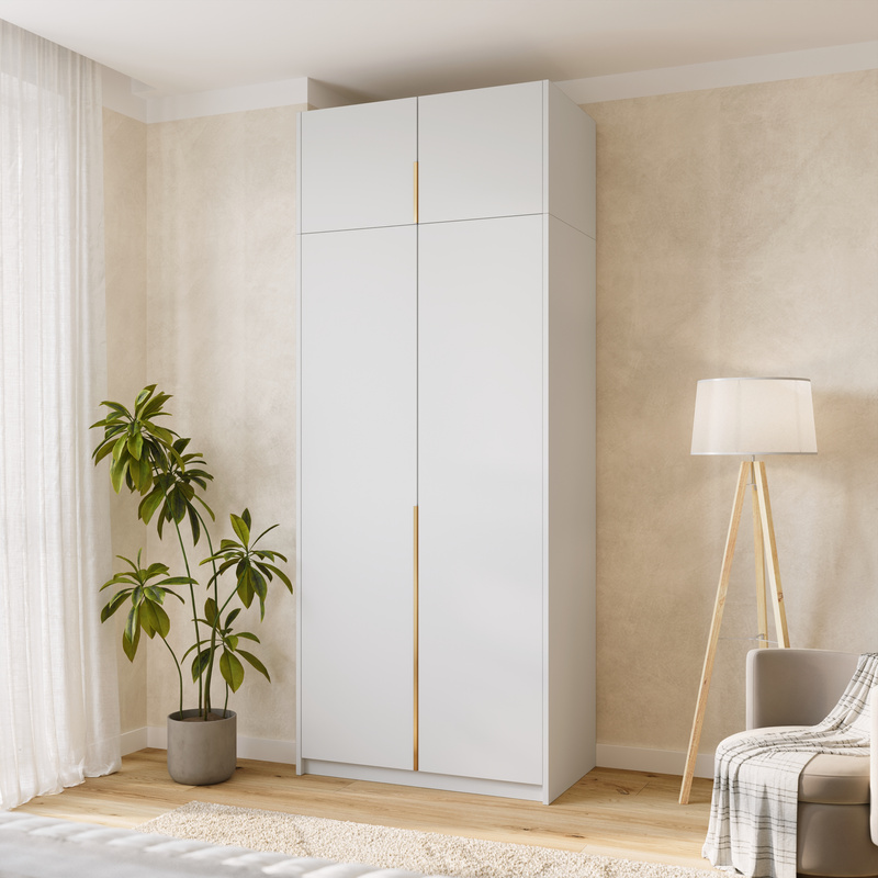 Wysoka biała szafa uchylna z drążkiem i półkami 100 cm ASAN