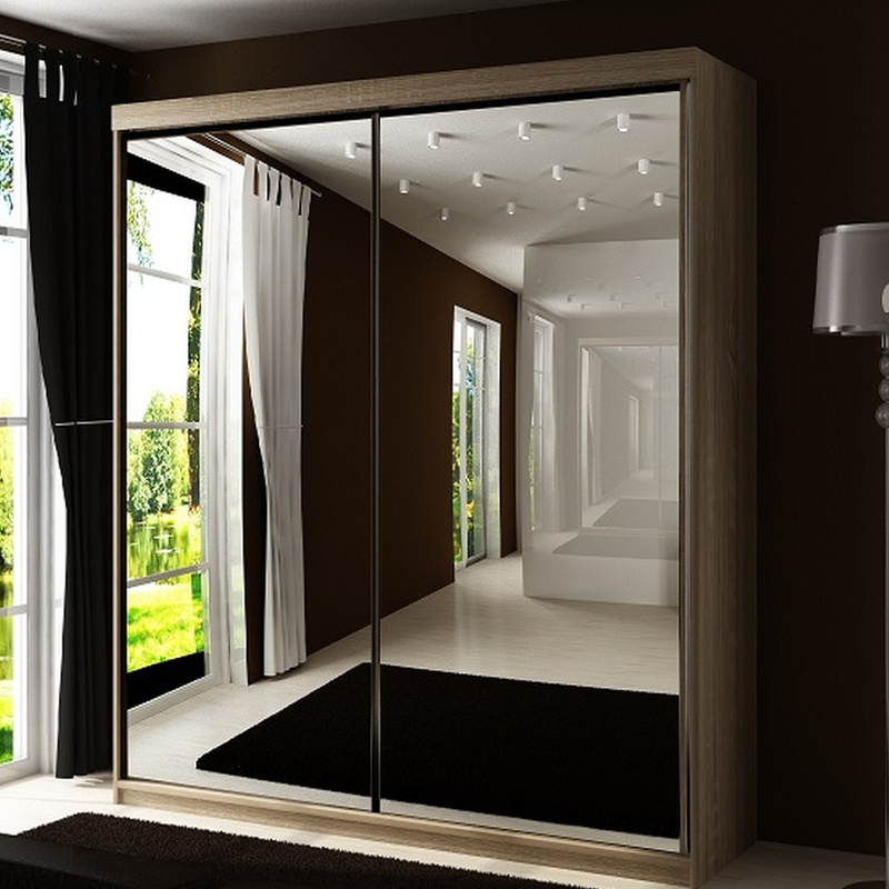 Szafa przesuwna z lustrem 150 cm dwudrzwiowa dąb sonoma TARO