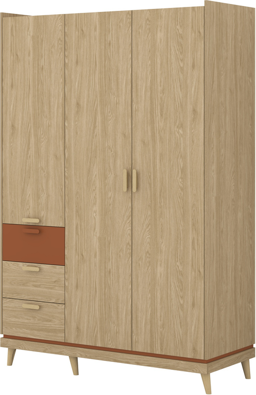 Trzydrzwiowa szafa 143 cm uchylna do sypialni z szufladami SCANDI