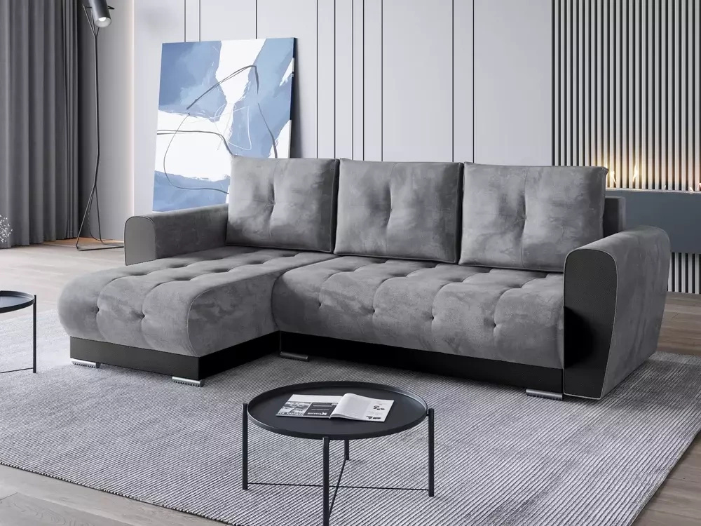 Szara rogówka do salonu funkcja spania pojemnik DOMI