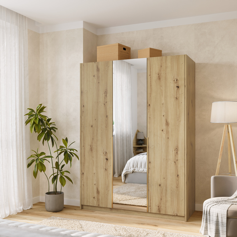 Trzydrzwiowa szafa uchylna z lustrem 150 cm ASAN dąb artisan