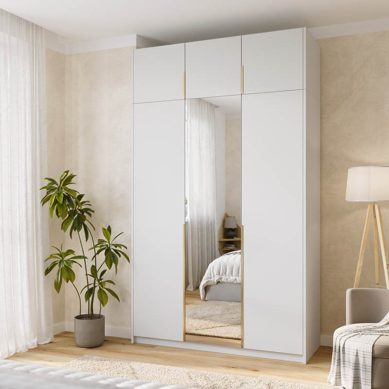 Wysoka szafa uchylna z lustrem i półkami 150 cm ASAN