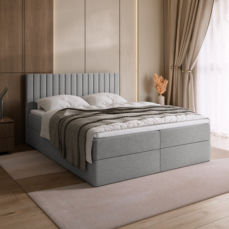 Łóżko kontynentalne 180x200 cm z pojemnikiem na pościel DREAM szare