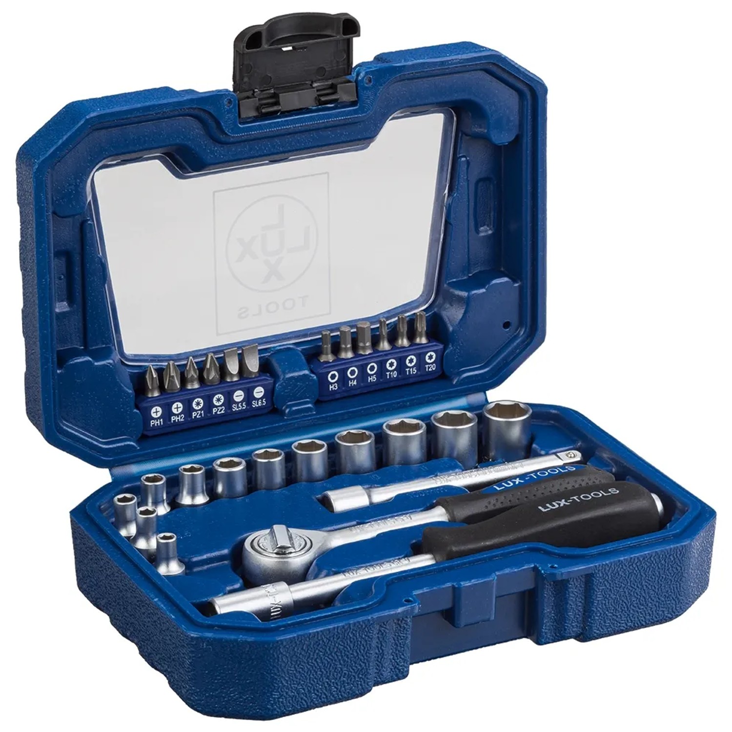 LUX-TOOLS Zestaw kluczy nasadowych i bitów 28-częściowy