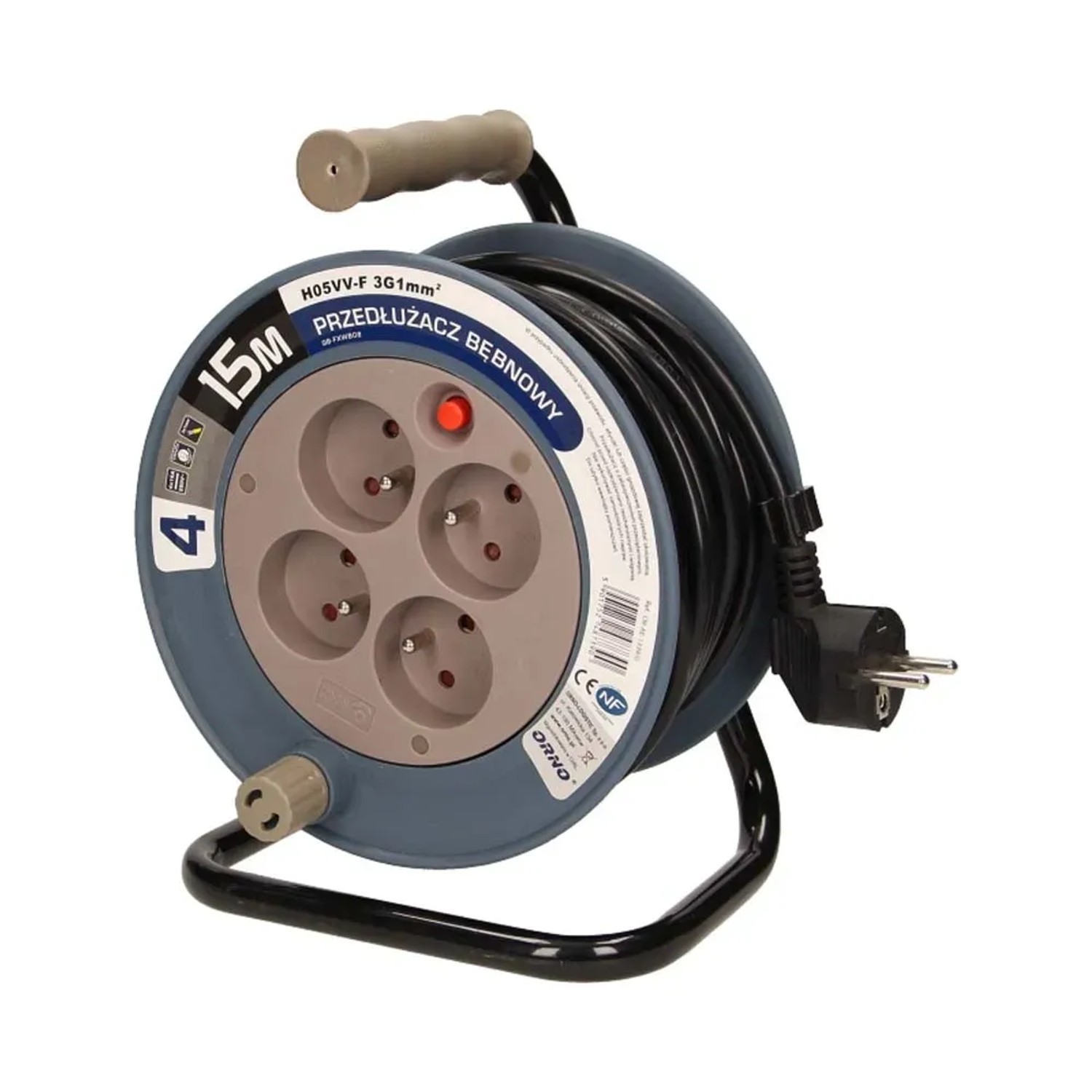 Przedłużacz bębnowy MINI, 4 gniazda 2P+Z, 15 m