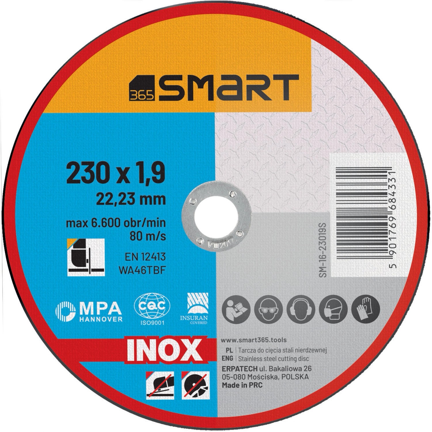 SMART365 Tarcza do cięcia stali nierdzewnej 230 x 1,9 mm