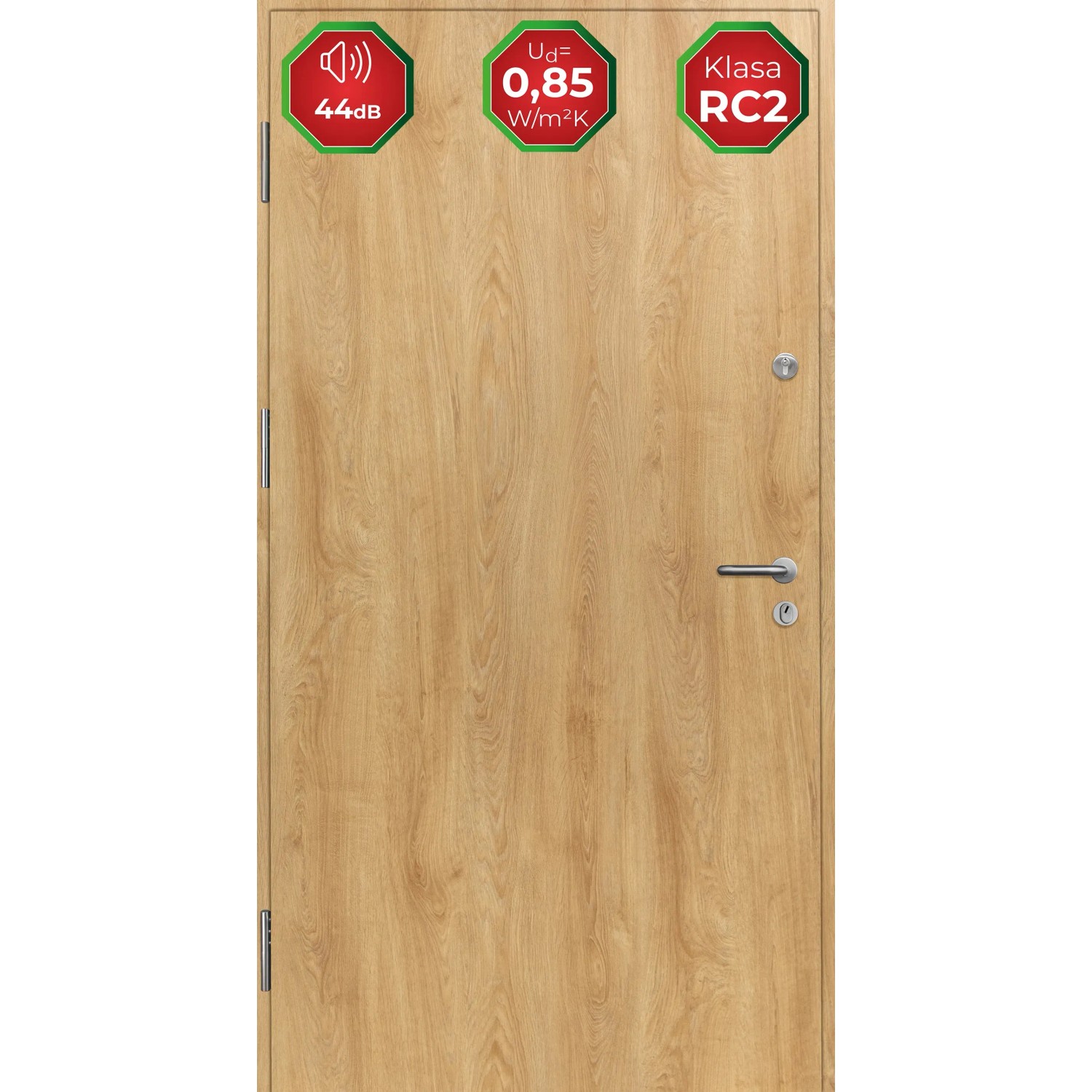 Drzwi zewnętrzne Hirus 44 dB RC2 Dąb Naturalny 80L