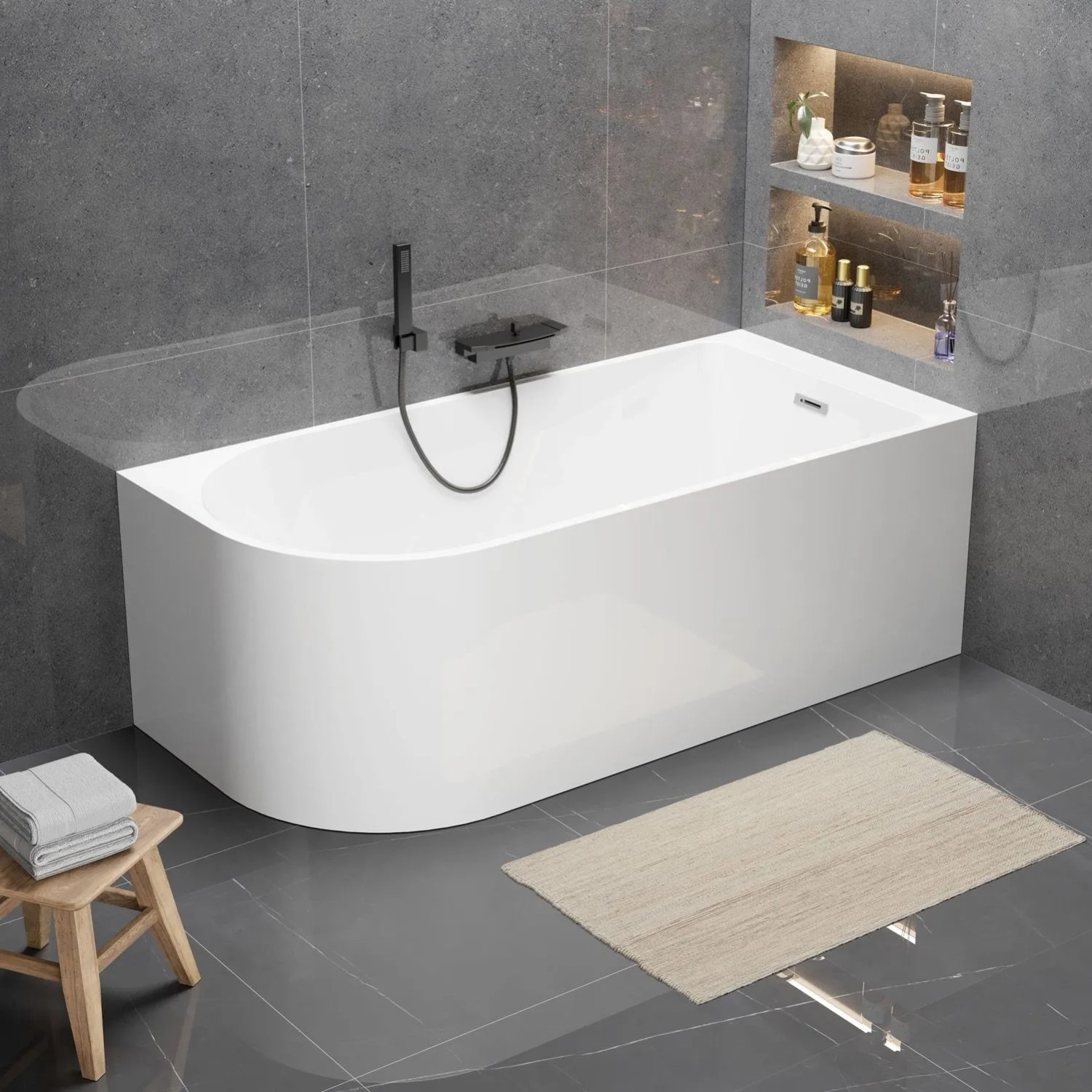 Wanna Pula Prawa 160 wolnostojąca przyścienna biała szary 160 x 75