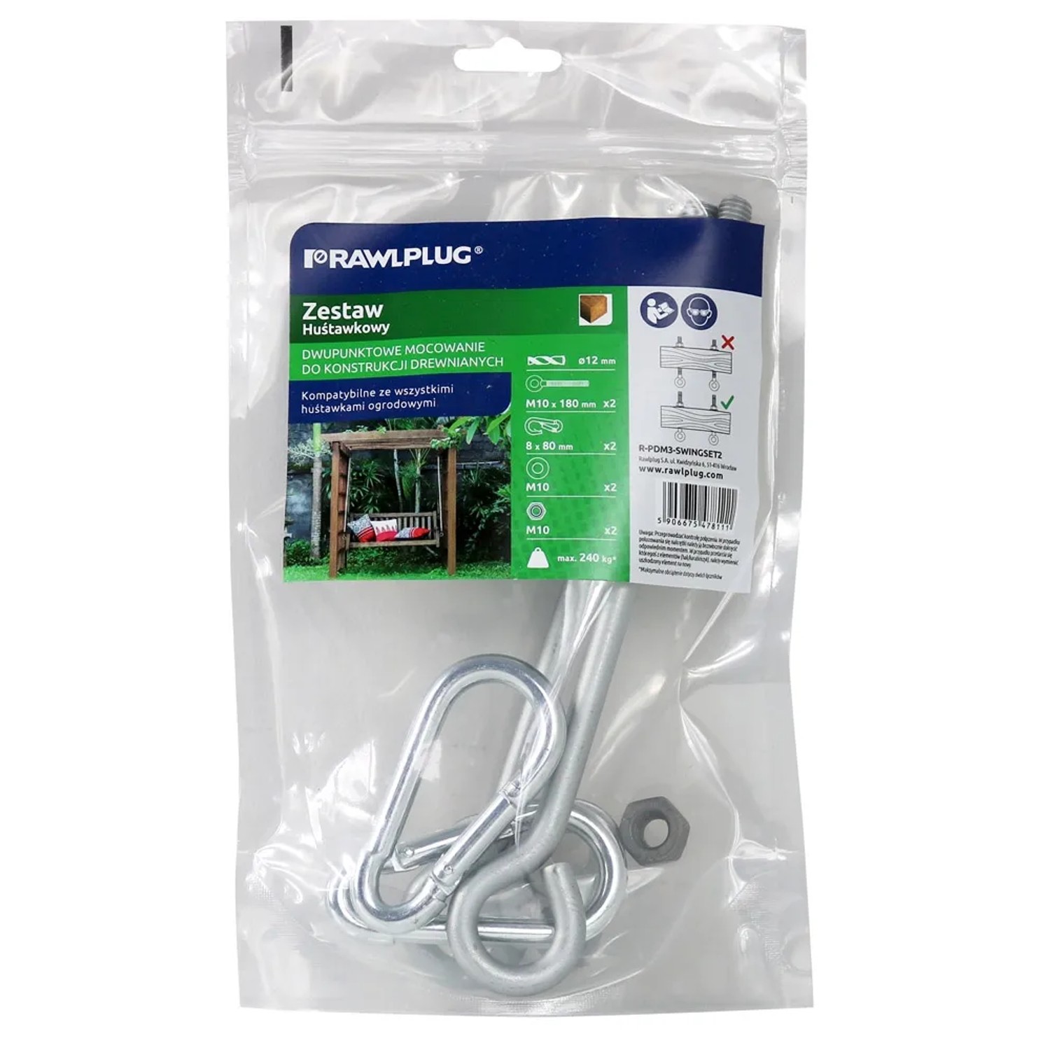 Rawplug Zestaw huśtawkowy hak oczkowy 16 cm x 27 cm