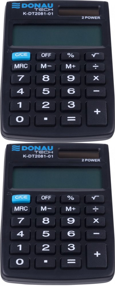 2x Mały kalkulator kieszonkowy Donau Tech, 8-cyfr, 90x60x11 mm, czarny