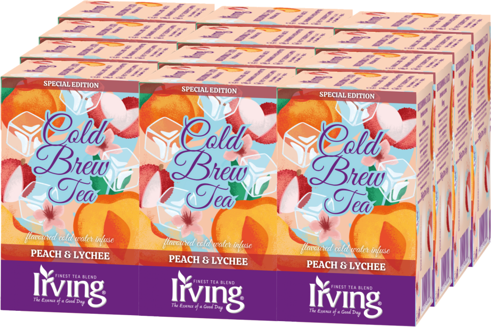 12x Herbata owocowo-ziołowa w kopertach Irving Cold Brew Tea, na zimno, brzoskwinia i liczi, 20 sztuk x 1.8g