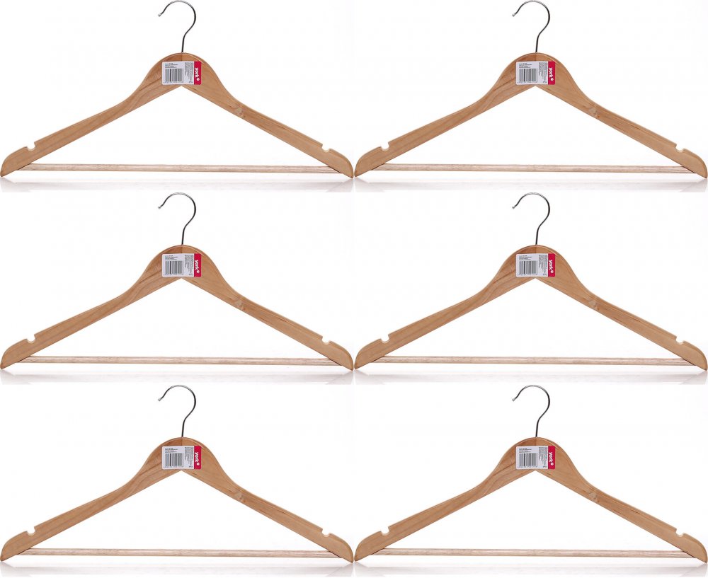6x Wieszak drewniany na ubrania York, brązowy jasny