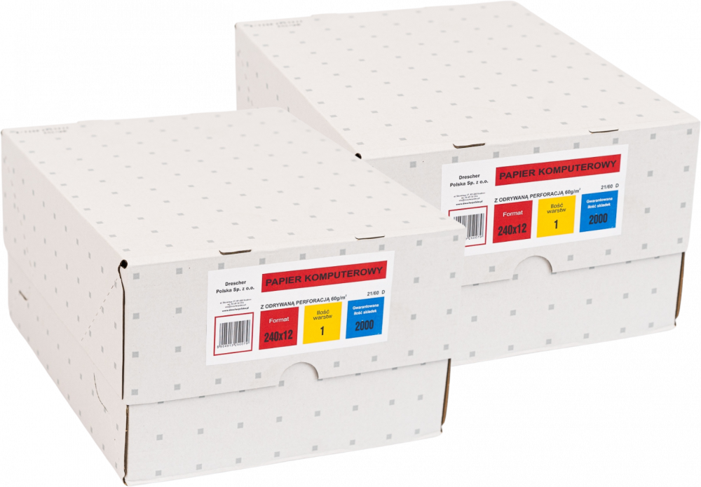 2x Papier offsetowy do drukarki igłowej (składanka) Drescher Polska Sp. z o.o., 240mmx12", 1+0, bez nadruku, 2000 składek
